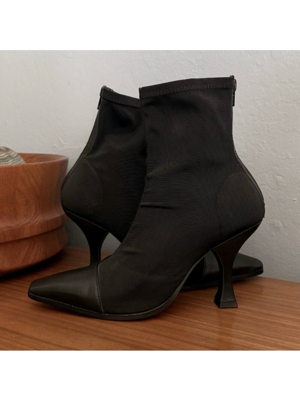 Tony Bianco Khan Ankle Bootie Sock Boot Black Fabric & Leather